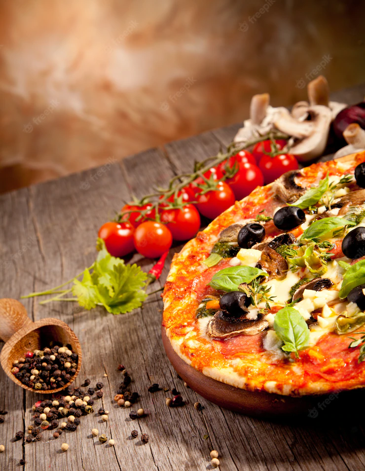 pizza infornata in un forno a legna